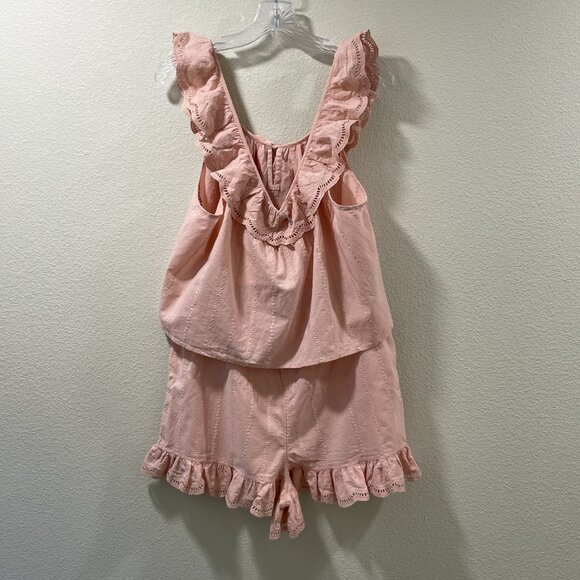 SHABBY CHIC (NWT) 2 PC Ruffled Woven Eyelet Pajama Shorts/Top, Pink - L - Picture 2 of 8